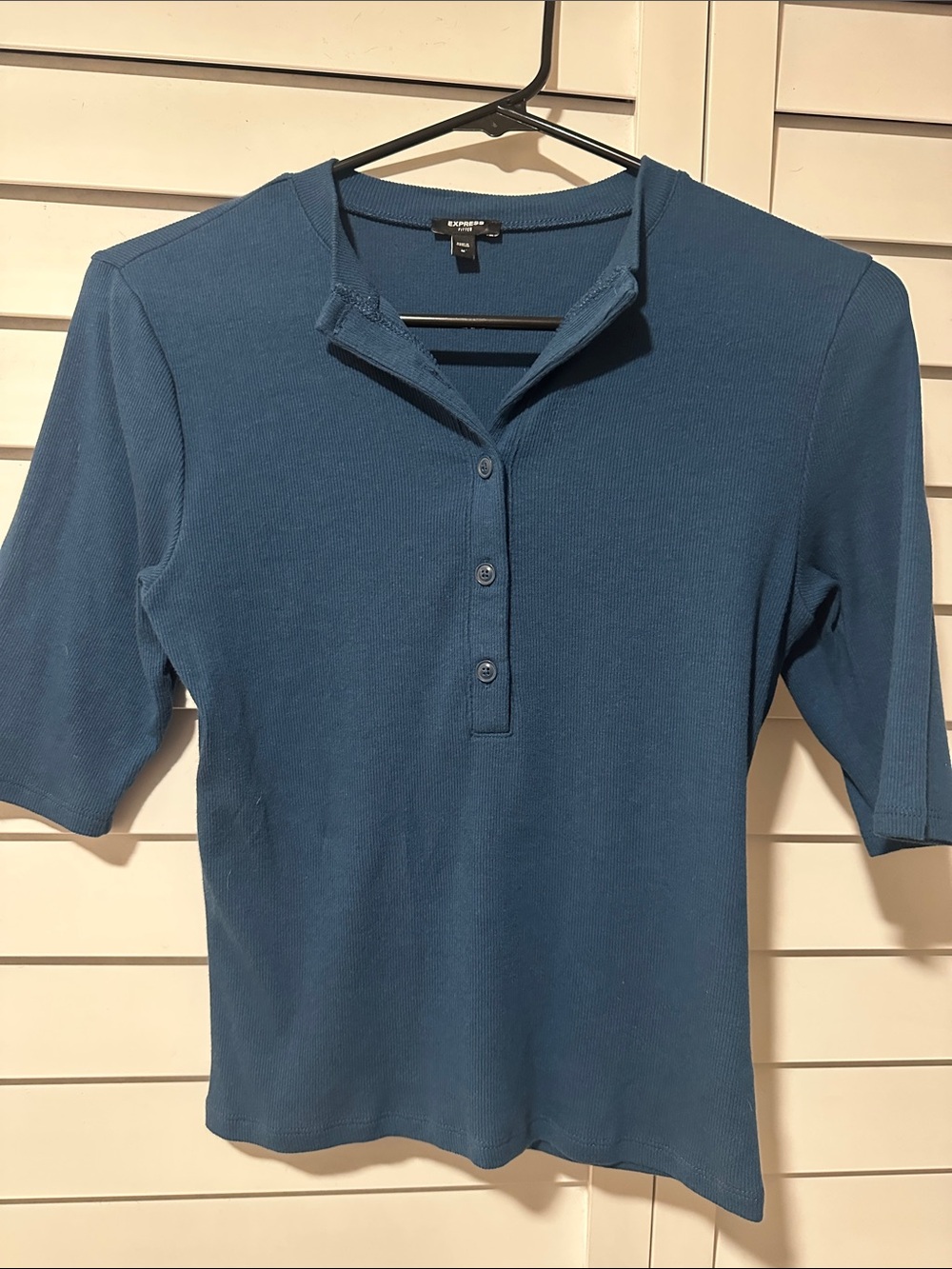 Express Teal Blue Ribbed Henley Top